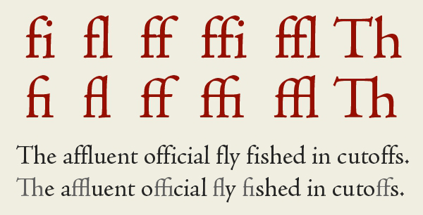 Jenson font (in normal style) with ligatures