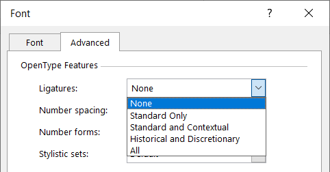 Ligatures in Microsoft Word