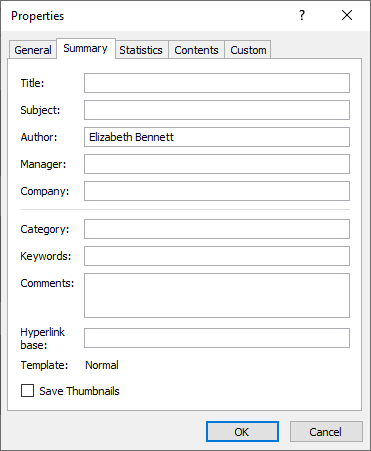 Properties of an Excel worksheet