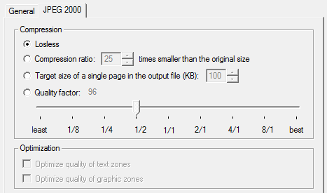 JPEG2000 compression options of production OCR software