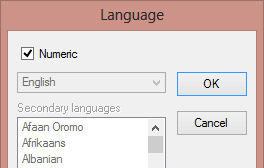 Control panel to select the numeric recognition mode in OCR software