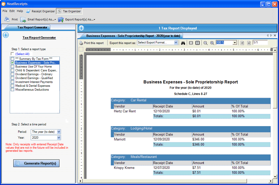 Receipts organizer software