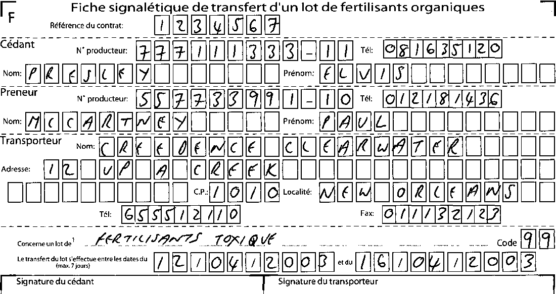 Image of scanned form for form reading
